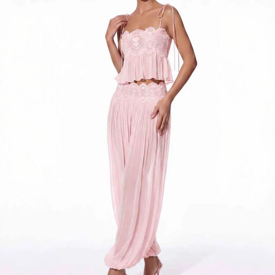 Lace Trim Cami - Conjunto de Pantalón Largo para Mujer,