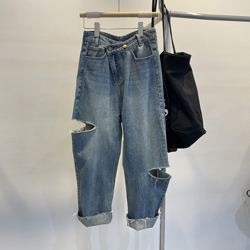Women'S Fashion Korea - Pantalones vaqueros rasgados de verano para
